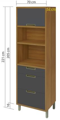 Imagem de Armário Paneleiro Torre Quente 1 Porta e 3 Gavetas Imperatriz Freijó com Grafite - Nesher