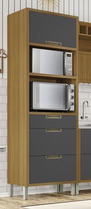 Imagem de Armário Paneleiro Torre Quente 1 Porta e 3 Gavetas Imperatriz Freijó com Grafite - Nesher