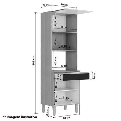 Imagem de Armário Paneleiro Torre Quente 2 Fornos Ambiente Andréia Branco Brilho - Ajl
