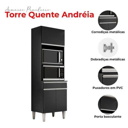 Imagem de Armário Paneleiro Torre Quente 2 Fornos Andréia Preto Fosco - Ajl