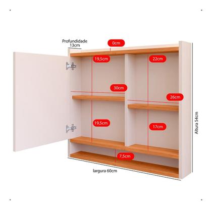 Imagem de Armário Para Banheiro Aqua Suspenso Porta com Espelho e Nichos