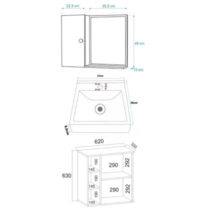 Imagem de Armário para Banheiro com Espelheira e Cuba Itália