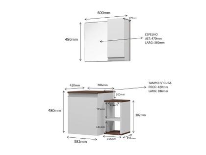 Imagem de Armário Para Banheiro com Espelho Itália Nogal e Branco