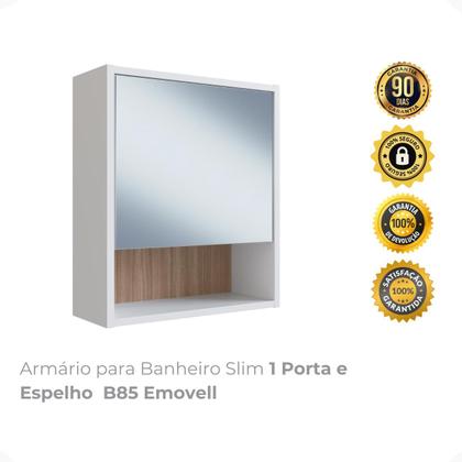 Imagem de Armário para Banheiro Slim 1 Porta e Espelho B85 Emovell