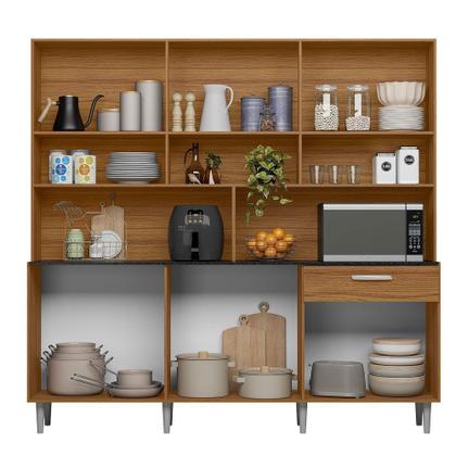 Imagem de Armário para Cozinha 12 Portas 1 Gaveta Clara Yescasa Bege/Carvalho/Branco