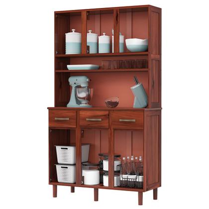 Imagem de Armário para Cozinha 6 Portas 3 Gavetas Madeira Maciça Castanho 46 - Lanes