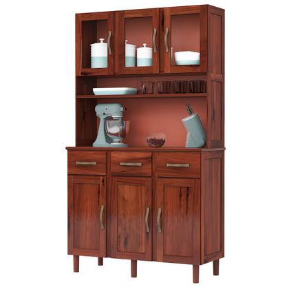 Imagem de Armário para Cozinha 6 Portas 3 Gavetas Madeira Maciça Castanho 46 - Lanes