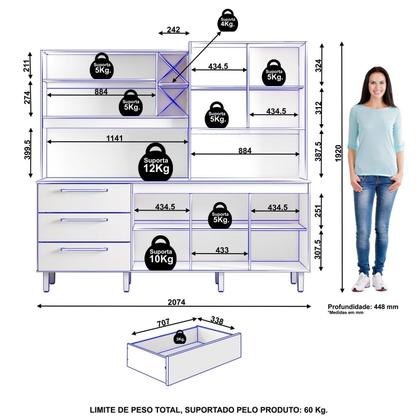 Imagem de Armário para Cozinha 7 Portas 3 Gavetas com Balcão e Porta Garrafas Ajax
