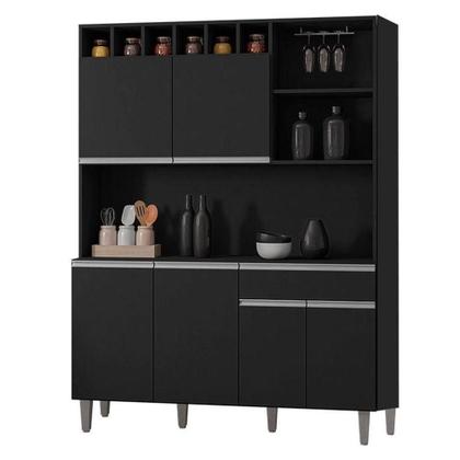 Imagem de Armário Para Cozinha Ambiente Kit Alice Preto Fosco - Ajl
