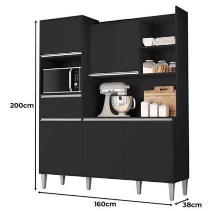 Imagem de Armário Para Cozinha Kit Ambiente Isabel Preto Fosco - Ajl