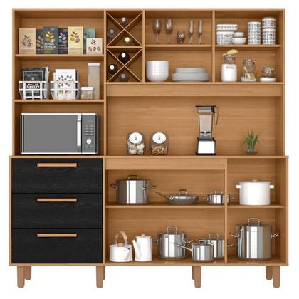 Armário para Cozinha Kit Max 181 cm 6 Portas 3 Gavetas Cinamomo