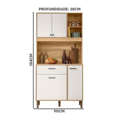 Imagem de Armário Para Cozinha Pequena 4 Portas 1 Gaveta 90 cm Freijó Off White Cristal Erva Doce Nicioli