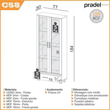Imagem de Armário para Escritório 100% MDF 77cm 2 Portas de Vidro 1 Gaveta Freijó Marrom