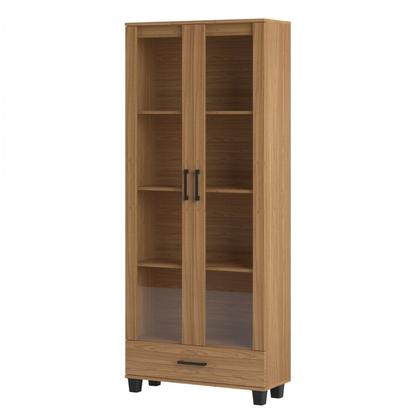Imagem de Armário para Escritório 100% MDF 77cm 2 Portas de Vidro 1 Gaveta Freijó Marrom