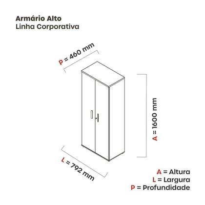 Imagem de Armário para Escritório Alto 02 Portas Pivotante AAC1600 Branco e Preto