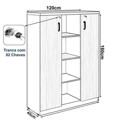 Imagem de Armário para Escritório Credenza com Nicho e 2 portas com tranca 5 bandejas - 1,61x1,20x0,45m WORKSTART NOGAL SEVILHA