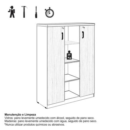 Imagem de Armário para Escritório Credenza com Nicho e 2 portas com tranca 5 bandejas - 1,61x1,20x0,45m WORKSTART NOGAL SEVILHA
