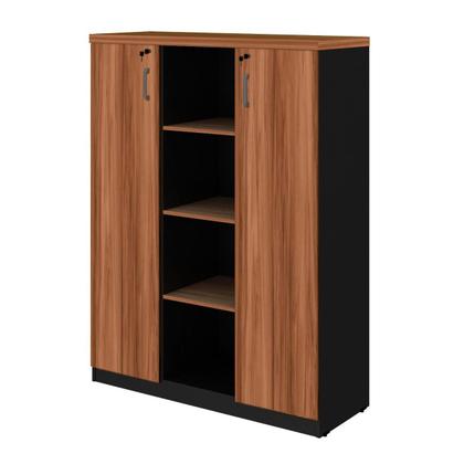 Imagem de Armário para Escritório Credenza com Nicho e 2 portas com tranca 5 bandejas - 1,61x1,20x0,45m WORKSTART NOGAL SEVILHA