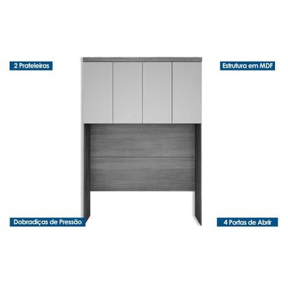 Imagem de Armário Ponte Modulado Aéreo Casal/Queen 167cm Rizon/Linea c/ 4 Portas Neve - Novo Horizonte