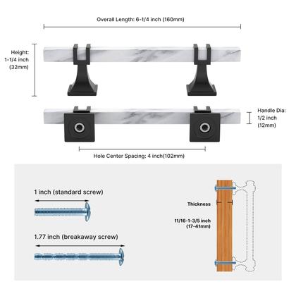 Imagem de Armário puxa mármore branco Lepatape de 7,6 cm com alças pretas, pacote com 10