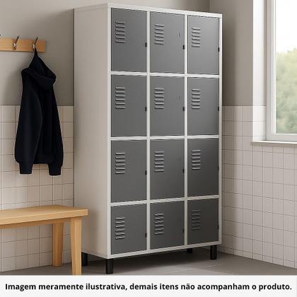Imagem de Armário Roupeiro De Aço 12 Portas Vestiário Academia Locker Cinza