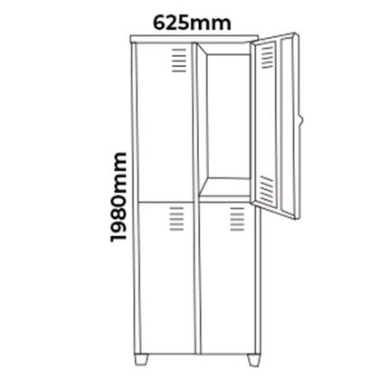 Imagem de Armário Roupeiro De Aço Guarda-Volume Locker Vestiário 4 portas Grd.: Academia, Comércio, Alojamento, Empresa, Loja, Obra e Escritório c/ cabideiro