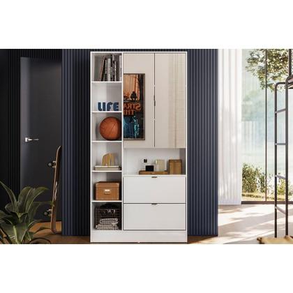 Imagem de Armário Sapateira Quarto Joy c/ 2 Portas 2 Gavetas e Espelho Amendola/Off White - Demóbile