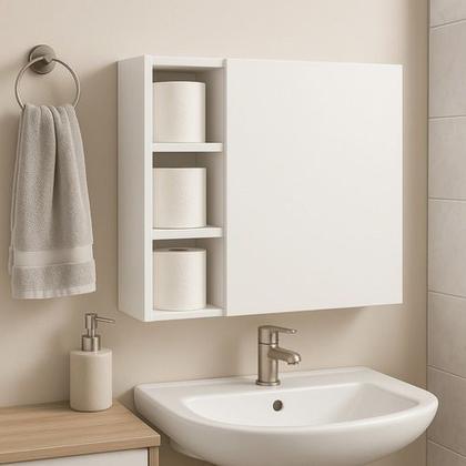 Imagem de Armário Suspenso Banheiro Sala Quarto Cozinha MDF Branco Montado 60cm Multiuso Aéreo 1 Porta