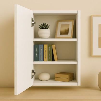 Imagem de Armário Suspenso Banheiro Sala Quarto Cozinha MDF Branco Montado 60cm Multiuso Aéreo 1 Porta
