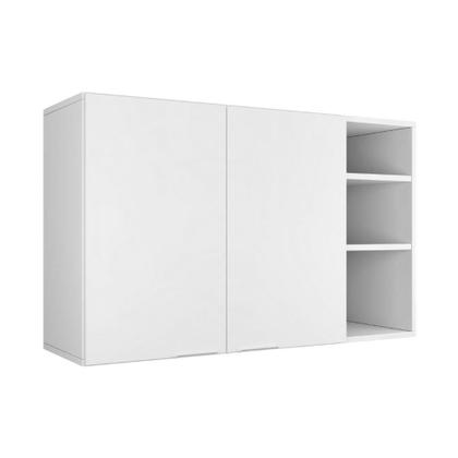 Imagem de Armário Suspenso de Parede Aéreo Embutido Cozinha Multiuso Nicho Organizador 2 Portas Ópera - Branco