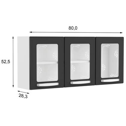 Imagem de Armário Triplo Bertolini com vidro Evidence Aço 120 cm 3 portas - Branco/Preto
