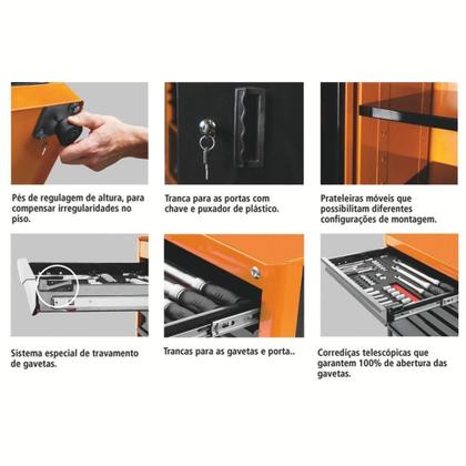 Imagem de Armário Vertical Para Ferramentas 2 Portas Com Visores E 5 Gavetas Tramontina Pro Cinza Tramontina