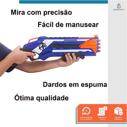 Imagem de Arminha de Brinquedo tipo Nerf Lançador de Dardos Infantil Criança Alta Precisão 12 Dardos 4 Alvos Hero Azul