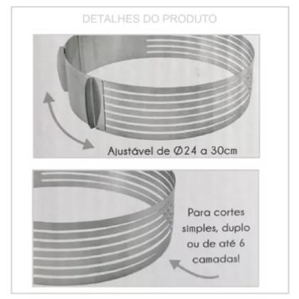 Imagem de Aro Cortador De Camadas Ajustável Inox 24-30cm Grande