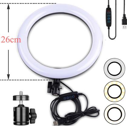 Imagem de Aro de Luz Anel Ring Light 26cm + Suporte Braço Articulado Pedestal de Mesa Para Webcam Universal 1/4 Vídeo Aula Reunião