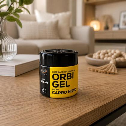 Imagem de Aromatizante Para Carros e Outros Ambientes Em Gel Fragrância Carro Novo 55g Orbi Química Kit com 2