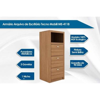 Imagem de Arquivo de Escritório ME4118 c/ 3 Gavetas e 1 Nicho Branco - Tecno Mobili