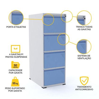 Imagem de Arquivo Em Aço 4 Gavetas Com Portas Azul - Pandin