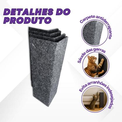 Imagem de Arranhador de Sofá para Gato em MDF com Carpete Canto Lateral Protetor Cama Box Kit com 4 Unidades