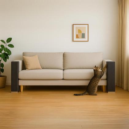 Imagem de Arranhador de Sofá para Gato em MDF com Carpete Canto Lateral Protetor Cama Box Kit com 4 Unidades