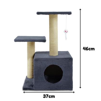 Imagem de Arranhador para Gatos American Pets-Chalesco - Torre Dupla com Toca e Brinquedo - 37x46cm