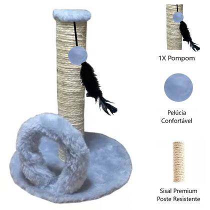 Imagem de Arranhador Para Gatos Redondo Cinza Poste Com Brinquedo Arco