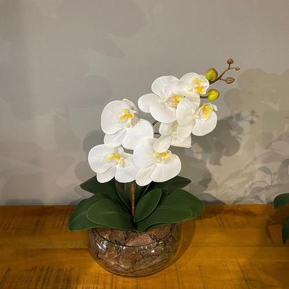Imagem de Arranjo Centro Mesa Orquídea Branca Artificial Vaso Grande