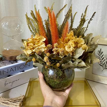 Imagem de Arranjo Com Flores Desidratadas Cores Vibrantes + Vaso