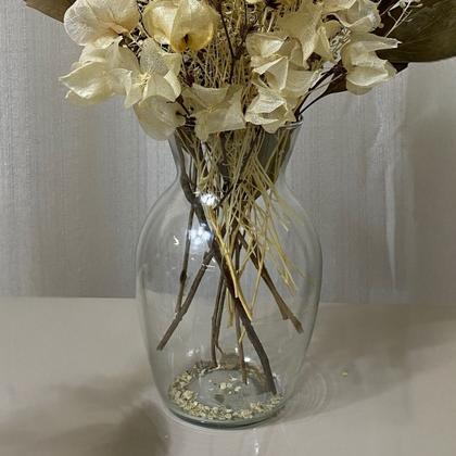 Imagem de Arranjo Com Flores Naturais Desidratado Mix Flores Branco Com Vaso De Vidro