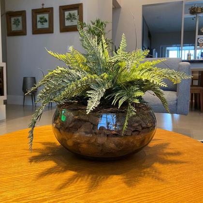 Imagem de Arranjo Completo de Samambaia Centro de Mesa Grande Vaso de Vidro