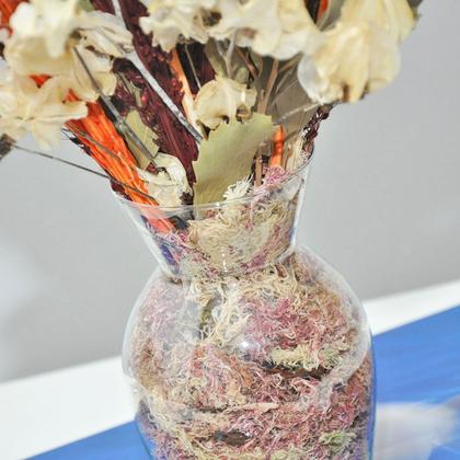 Imagem de Arranjo de flores desidratadas cores vibrantes + vaso de vidro