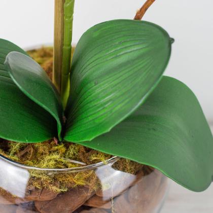 Imagem de Arranjo de Orquídea Artificial Branca em Centro de Mesa com Vaso de Vidro - Zent Future