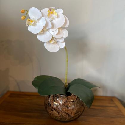 Imagem de Arranjo De Orquídea Branca De Silicone No Vaso Vidro Transparente