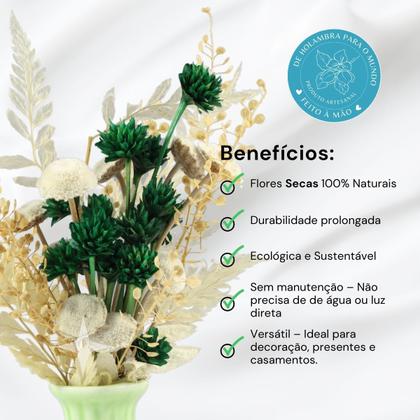 Imagem de Arranjo Floral Seco no Vaso de Porcelana Decorativo - Verde